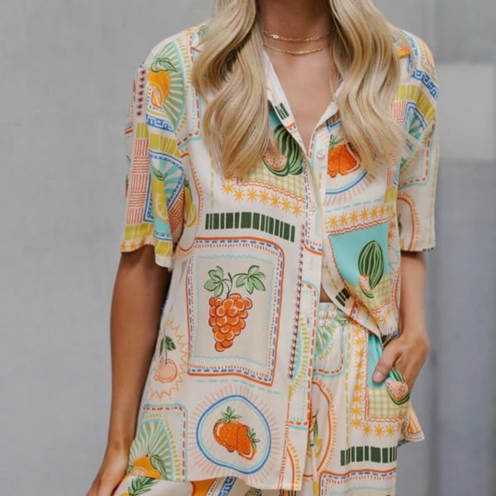 Two Piece Matching Shirt and Drawstring Long Pants Small